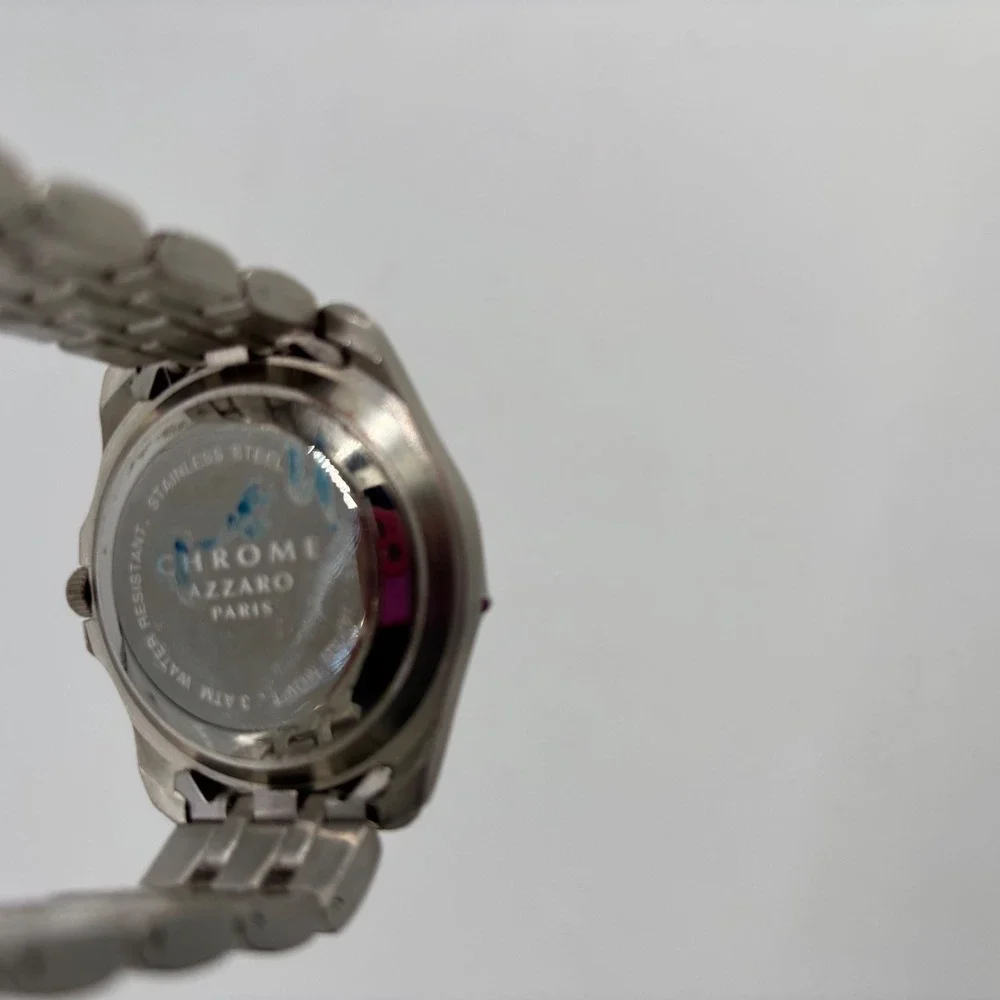 Azzaro‎ Chrome Mens Silver Stainless Steel Watch Japan Quartz Date 3ATM Untested